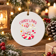 Christmas Candy Land Rainbow Candy Cane Glass Ornament - Material: Circle Ceramic Ornament