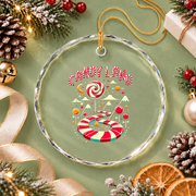 Christmas Candy Land Rainbow Candy Cane Glass Ornament - Material: Circle Glass Ornament