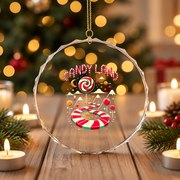 Christmas Candy Land Rainbow Candy Cane Glass Ornament - Material: Circle Glass Ornament