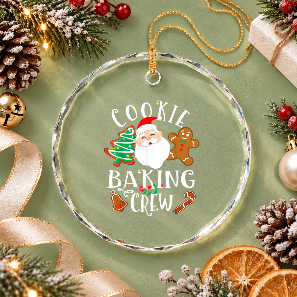 Christmas Cookie Baking Crew Glass Ornament - Material: Circle Glass Ornament