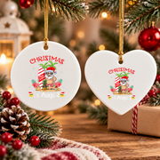 Christmas In August Santa Beach Vacation Glass Ornament - Material: Heart Ceramic Ornament
