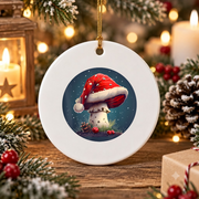 Christmas Mushroom Cute Holiday Glass Ornament - Material: Circle Ceramic Ornament