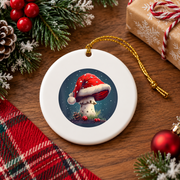 Christmas Mushroom Cute Holiday Glass Ornament - Material: Circle Ceramic Ornament