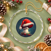 Christmas Mushroom Cute Holiday Glass Ornament - Material: Circle Glass Ornament