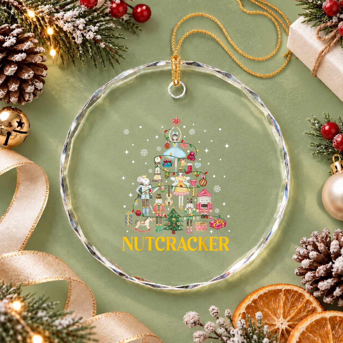 Christmas Nutcracker Ballet Dance Glass Ornament - Material: Circle Glass Ornament