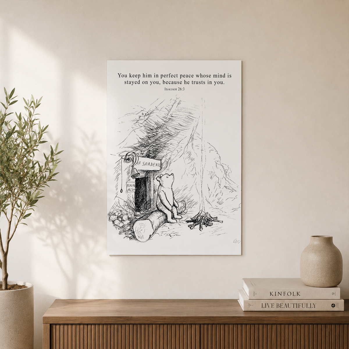 Classic Storybook Bear Christian Nursery Wall Art, Neutral Bible Verse Poster - Format: Unframed Paper Poster