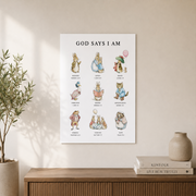 Classic Storybook Rabbit Christian Wall Art, Biblical Affirmation Nursery Poster - Format: Unframed Paper Poster