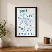 Coastal Christian Wall Art, Beachy Bible Verse Scripture Poster - Format: Black Framed Poster
