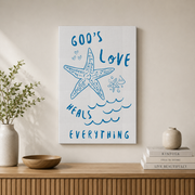 Coastal Christian Wall Art, Beachy Bible Verse Scripture Poster - Format: Stretched Canvas