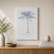 Coastal Christian Wall Art, Tropical Blue and White Bible Verse Poster - Format: Stretched Canvas