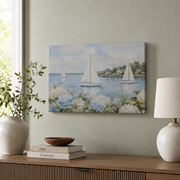 Coastal Sailboat Hydrangea Wall Art Grandmillennial Beach House Poster Coastal Grandmother Decor Unframed - Format: Stretched Canvas