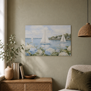 Coastal Sailboat Hydrangea Wall Art Grandmillennial Beach House Poster Coastal Grandmother Decor Unframed - Format: Unframed Paper Poster
