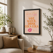 Coca Cola Kitchen Wall Art Pink Orange Aesthetic Poster Trendy Girly Apartment Decor Guest Check Print - Format: Black Framed Poster