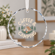 Coffee And Camping Camper Gift Ceramic Ornament - Material: Circle Glass Ornament