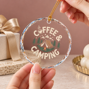 Coffee And Camping Camper Gift Ceramic Ornament - Material: Circle Glass Ornament