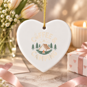 Coffee And Camping Camper Gift Ceramic Ornament - Material: Heart Ceramic Ornament