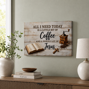 Coffee And Jesus Christian Wall Art, Rustic Farmhouse Kitchen Faith Poster - Format: Stretched Canvas