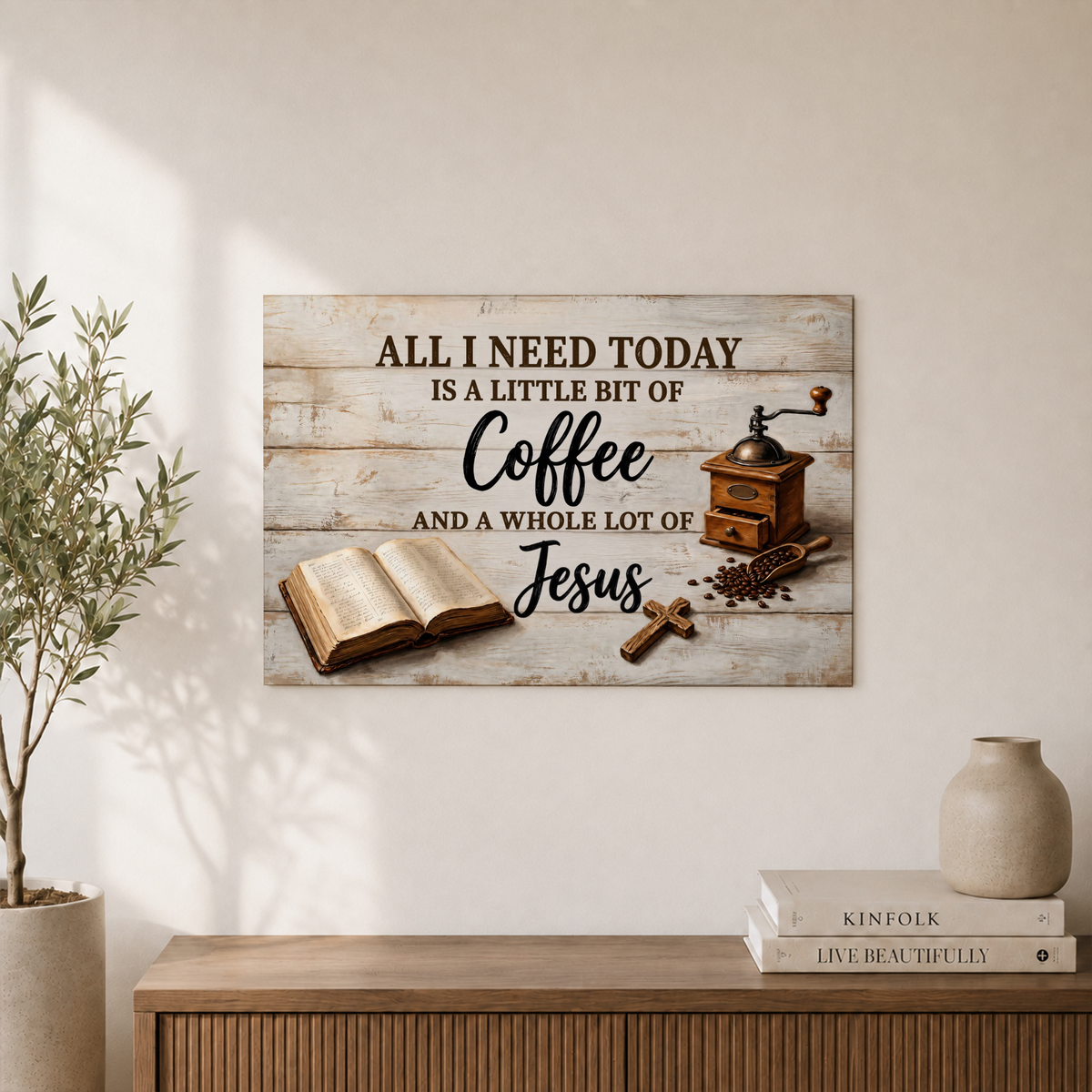 Coffee And Jesus Christian Wall Art, Rustic Farmhouse Kitchen Faith Poster - Format: Unframed Paper Poster