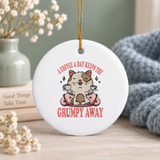 Coffee Cat Lover Funny Morning Coffee Theme Glass Ornament - Material: Circle Ceramic Ornament