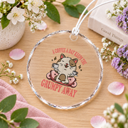 Coffee Cat Lover Funny Morning Coffee Theme Glass Ornament - Material: Circle Glass Ornament