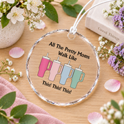 Coffee Lover Pretty Mom Walk Style Tumbler Drinks Coffee Theme Glass Ornament - Material: Circle Glass Ornament