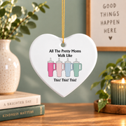 Coffee Lover Pretty Mom Walk Style Tumbler Drinks Coffee Theme Glass Ornament - Material: Heart Ceramic Ornament