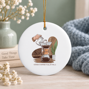 Coffee Lover Slow Brewing Pour Over Enthusiast Glass Ornament - Material: Circle Ceramic Ornament