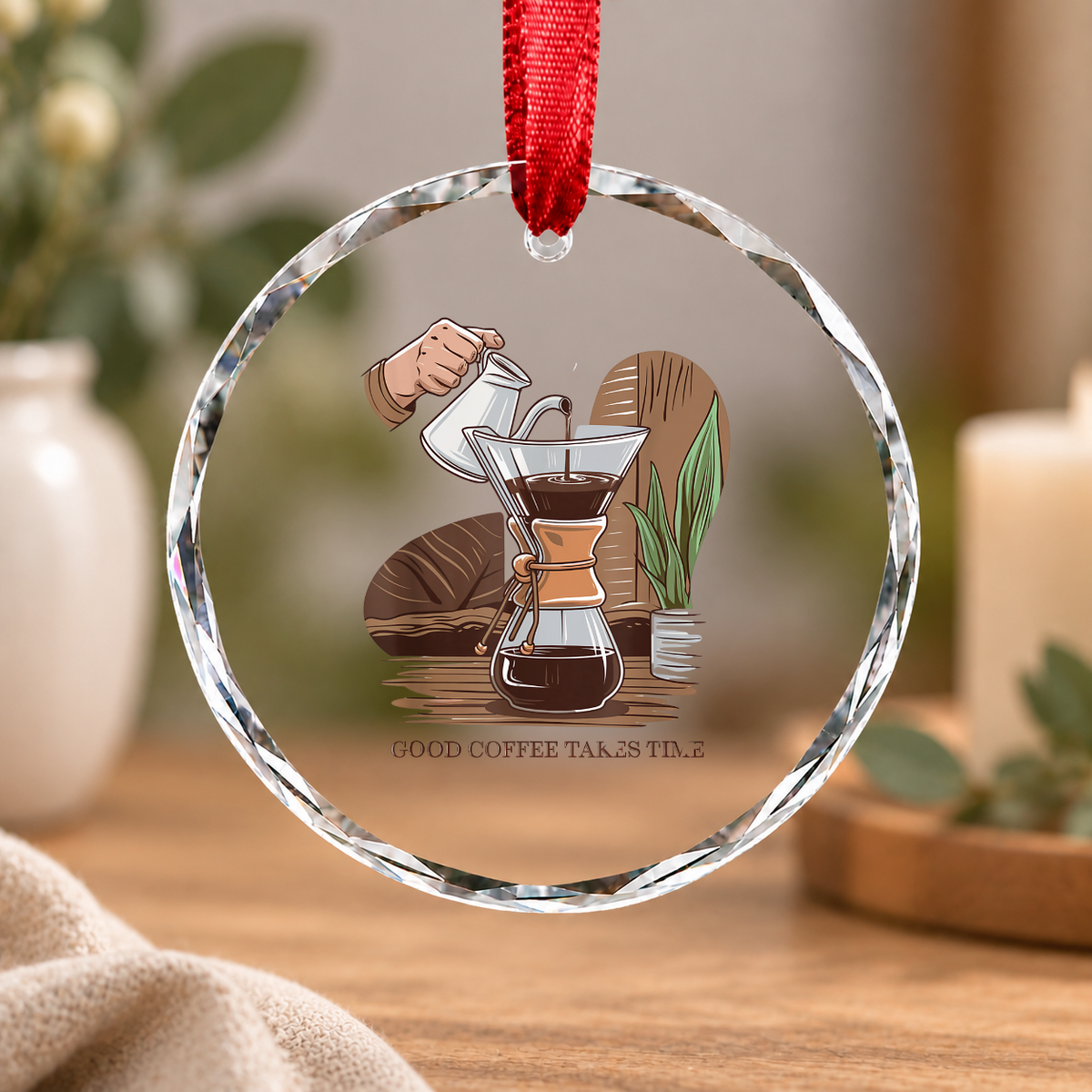 Coffee Lover Slow Brewing Pour Over Enthusiast Glass Ornament - Material: Circle Glass Ornament