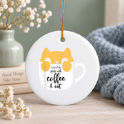 Coffee Mug Cat Lover Cute Animal Gift Glass Ornament - Material: Circle Ceramic Ornament