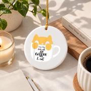 Coffee Mug Cat Lover Cute Animal Gift Glass Ornament - Material: Circle Ceramic Ornament