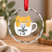 Coffee Mug Cat Lover Cute Animal Gift Glass Ornament - Material: Circle Glass Ornament