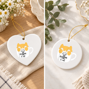 Coffee Mug Cat Lover Cute Animal Gift Glass Ornament - Material: Heart Ceramic Ornament