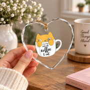 Coffee Mug Cat Lover Cute Animal Gift Glass Ornament - Material: Heart Glass Ornament