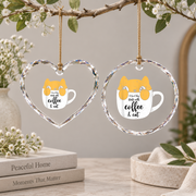 Coffee Mug Cat Lover Cute Animal Gift Glass Ornament - Material: Heart Glass Ornament