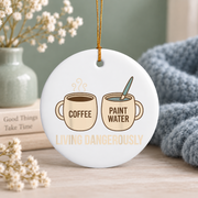 Coffee Vs Paint Water Funny Miniature Artist Glass Ornament - Material: Circle Ceramic Ornament