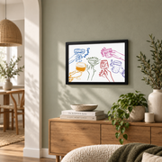 Colorful Cheers Wall Art Bar Cart Drinks Poster Kitchen Decor Trendy Cocktail Glasses Print - Format: Black Framed Poster