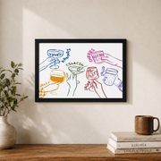 Colorful Cheers Wall Art Bar Cart Drinks Poster Kitchen Decor Trendy Cocktail Glasses Print - Format: Black Framed Poster