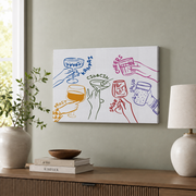 Colorful Cheers Wall Art Bar Cart Drinks Poster Kitchen Decor Trendy Cocktail Glasses Print - Format: Stretched Canvas