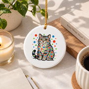 Colorful Polka Dot Tabby Cat Glass Ornament - Material: Circle Ceramic Ornament