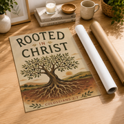 Colossians 2:7 Rooted In Christ Christian Wall Art, Olive Tree Scripture Poster - Format: Rolled Canvas