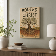 Colossians 2:7 Rooted In Christ Christian Wall Art, Olive Tree Scripture Poster - Format: Stretched Canvas