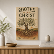 Colossians 2:7 Rooted In Christ Christian Wall Art, Olive Tree Scripture Poster - Format: Stretched Canvas