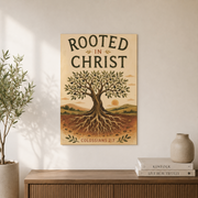Colossians 2:7 Rooted In Christ Christian Wall Art, Olive Tree Scripture Poster - Format: Unframed Paper Poster