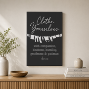 Colossians 3:12 Christian Laundry Room Wall Art, Farmhouse Scripture Poster - Format: Stretched Canvas