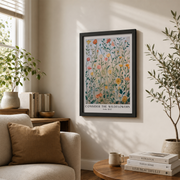 Consider The Wildflowers Christian Wall Art, Botanical Scripture Landscape Poster - Format: Black Framed Poster
