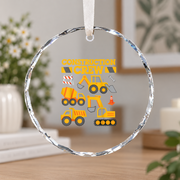 Construction Worker Excavator Baby Keepsake Ceramic Ornament - Material: Circle Glass Ornament