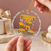 Construction Worker Excavator Baby Keepsake Ceramic Ornament - Material: Circle Glass Ornament