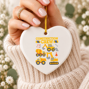 Construction Worker Excavator Baby Keepsake Ceramic Ornament - Material: Heart Ceramic Ornament