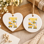Construction Worker Excavator Baby Keepsake Ceramic Ornament - Material: Heart Ceramic Ornament