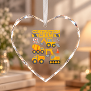 Construction Worker Excavator Baby Keepsake Ceramic Ornament - Material: Heart Glass Ornament